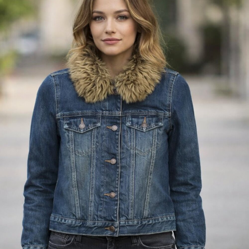 Abercrombie & Fitch Women’s Faux Fur Denim Jacket Size Large